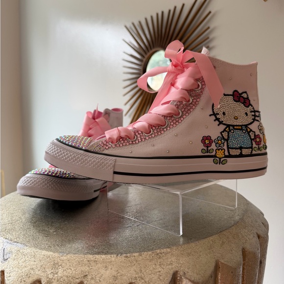 Converse - Hello Kitty White and Pink Bedazzled High-Top Sneakers - Picture 8 of 16